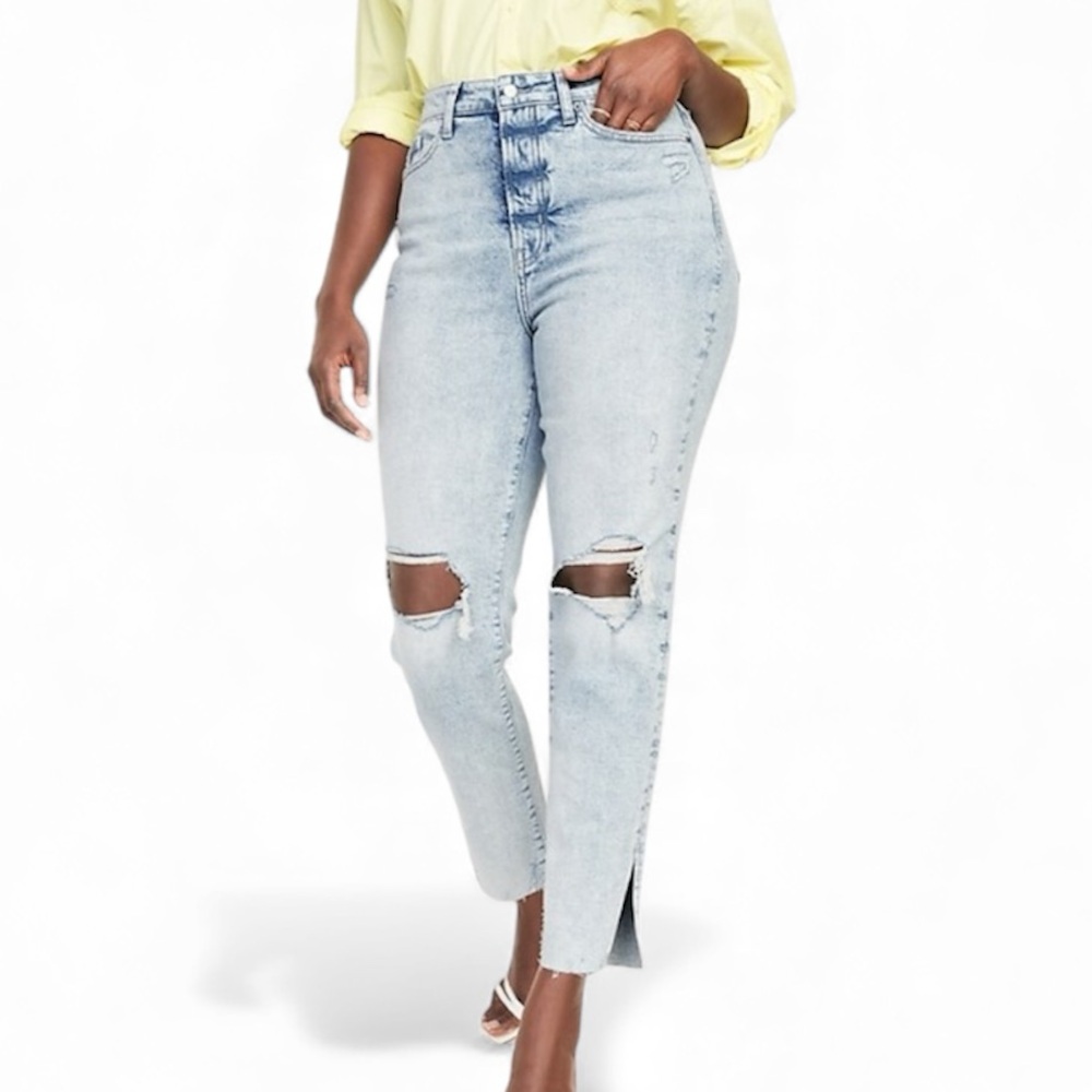 OLD NAVY Curvy OG Straight Button Fly Distressed Jeans